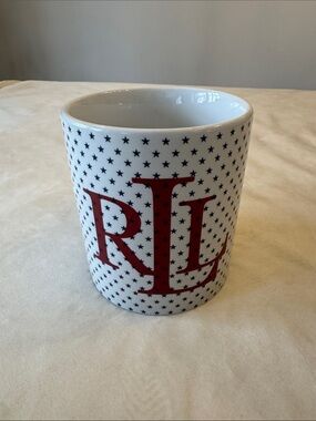 Vintage! Patriotic Ralph Lauren Monogram Mug with Blue Stars and Red Lettering